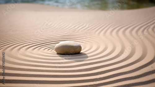 Banner background Zen garden meditation with stone and wave on sand