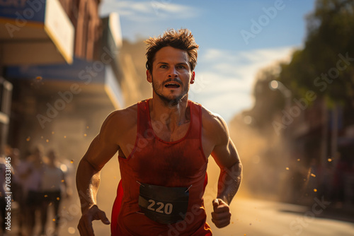 Photo Realistic of a Runner in a Marathon Singlet and Running Tights, Generative AI © Giantdesign