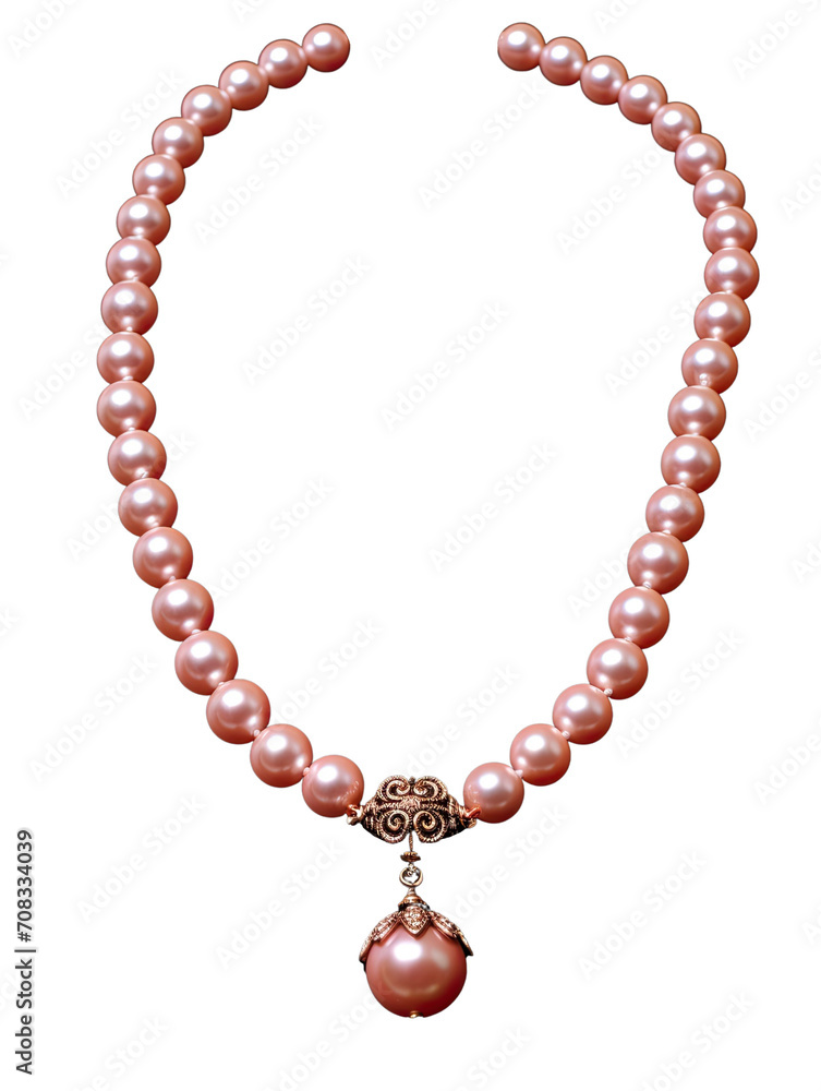 Elegant pearl necklace with gold pendant on a transparent backdrop. Elegant pearl necklace with gold pendant on a transparent backdrop.