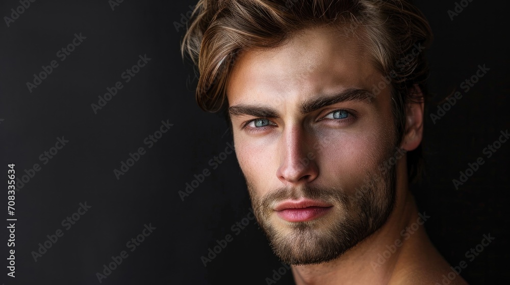 A close up picture of attractive male model A close up picture of attractive male model