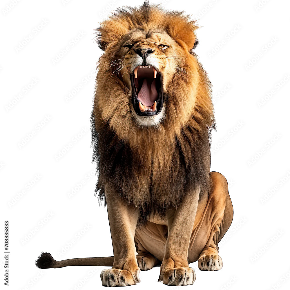 Lion roar isolated white background