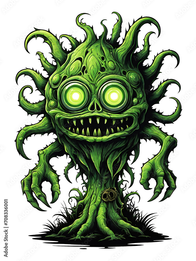 Green monster plants character design illustration on transparent background