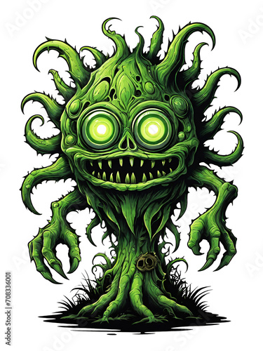 Obraz na płótnie Green monster plants character design illustration on transparent background w salonie