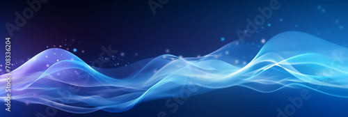Blue neon color Abstract technology background banner, Network light effect. Concept visualization of sound waves