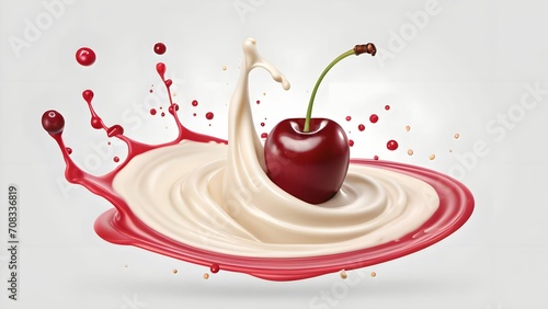 sweet cherries in vanilla milk splash