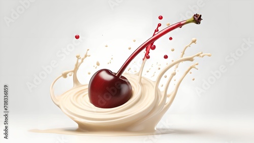 sweet cherries in vanilla milk splash