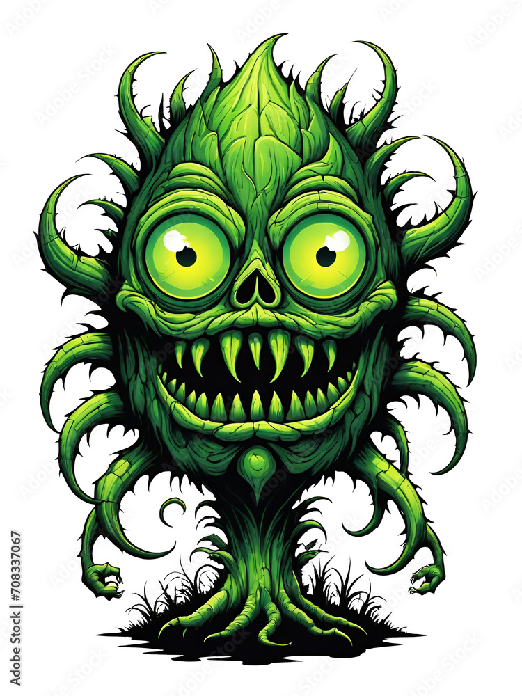 Green monster plants character design illustration on transparent background