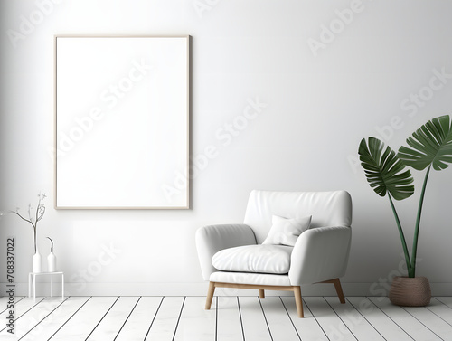 3D Modern Interior Blank Poster Frame Mock-Up