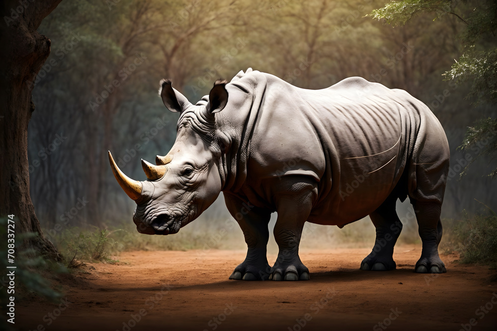 Obraz premium A close up of a beautiful adult rhinoceros with an isolated background