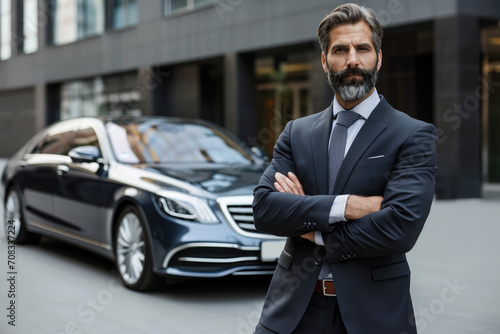 A businessman standing in front of a luxury car © Kien