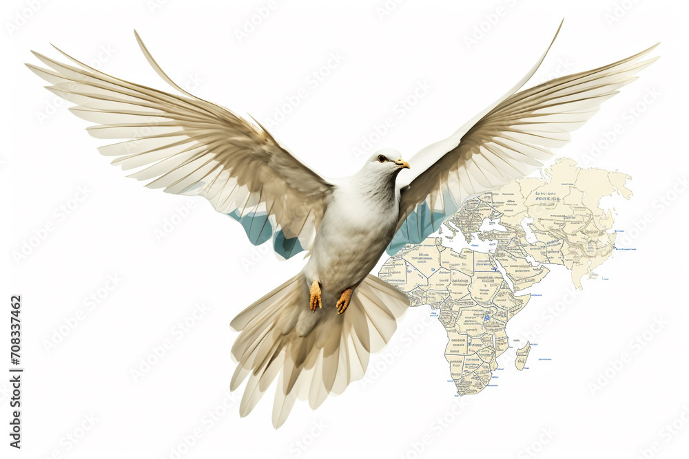 Obraz premium Animal, symbols concept. Abstract dove or pigeon made of maps colorful illustration. Symbol of love and peace