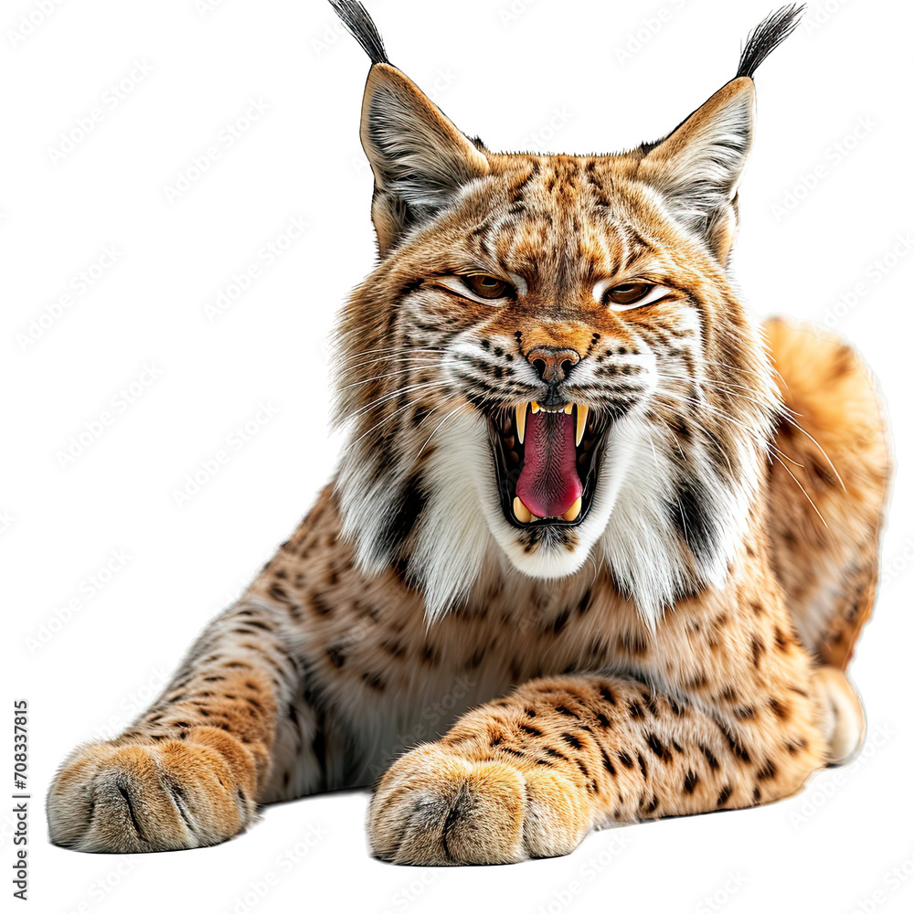 Lynx roar isolated white background Lynx roar isolated white background
