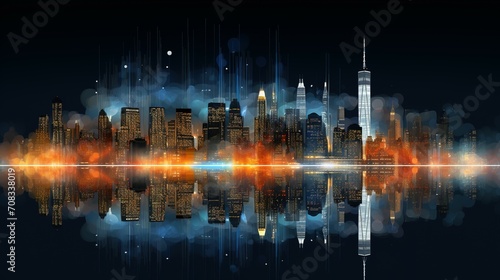 Skyline of New York city at night, generative AI
