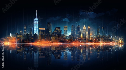 Skyline of New York city at night  generative AI
