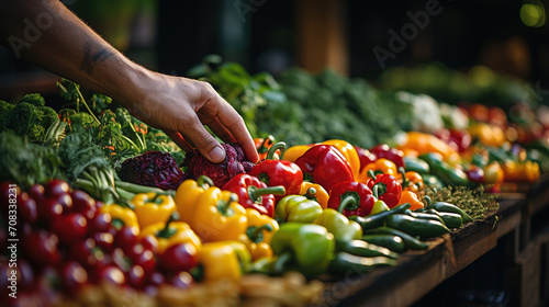 Person hand picking vegetable in market