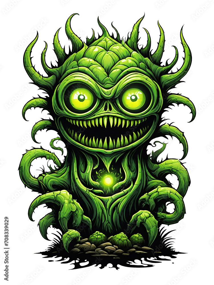 Green monster plants character design illustration on transparent background