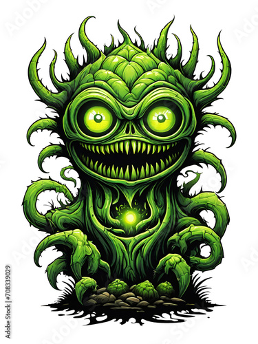 Obraz na płótnie Green monster plants character design illustration on transparent background w salonie