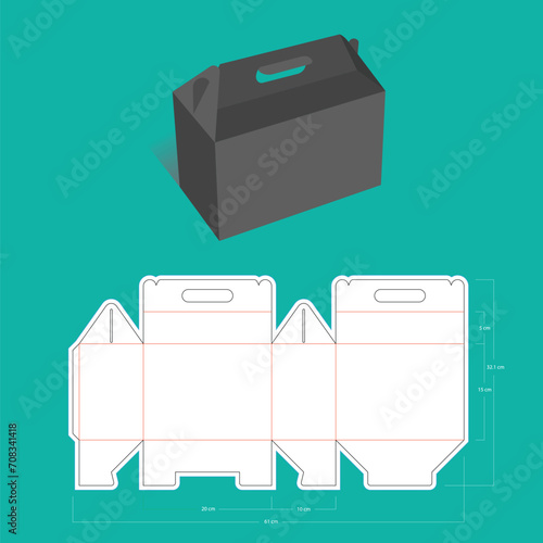 Gable Auto lock box dieline template, vector design and 3d box