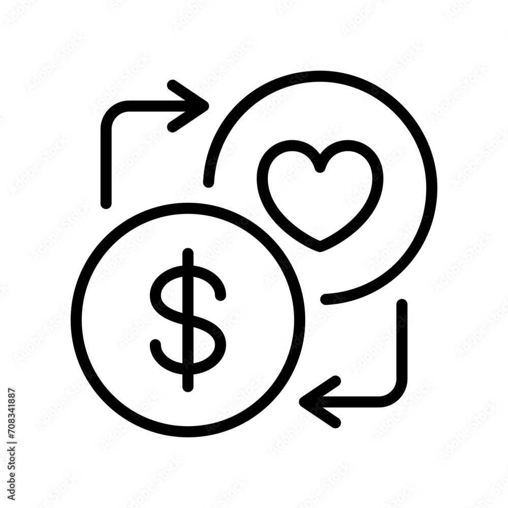 Black single trade love thin line icon, simple donation or heart exchange flat design pictogram, infographic vector for app logo web button ui ux interface elements isolated on white background Black single trade love thin line icon, simple donation or heart exchange flat design pictogram, infographic vector for app logo web button ui ux interface elements isolated on white background