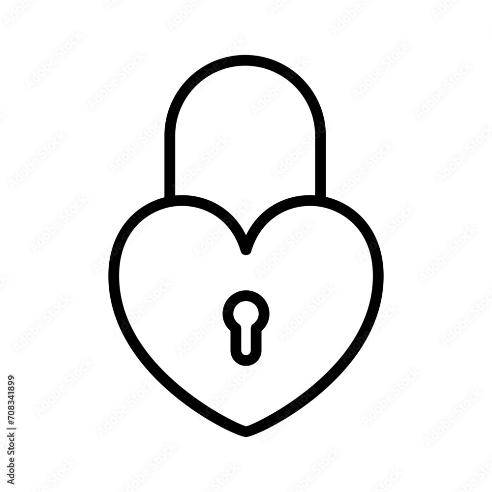 Black single love lock thin line icon, simple valentine theme flat design pictogram, infographic vector for app logo web button ui ux interface elements isolated on white background Black single love lock thin line icon, simple valentine theme flat design pictogram, infographic vector for app logo web button ui ux interface elements isolated on white background