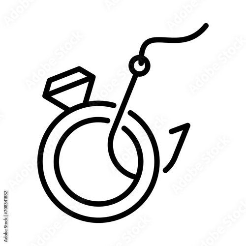Black single marriage scam thin line icon, simple dating deception flat design pictogram, infographic vector for app logo web button ui ux interface elements isolated on white background