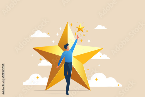 Star employee, success leader or confidence, high performance staff or achievement, evaluation or award winning, quality concept, confidence businessman with excellent golden star