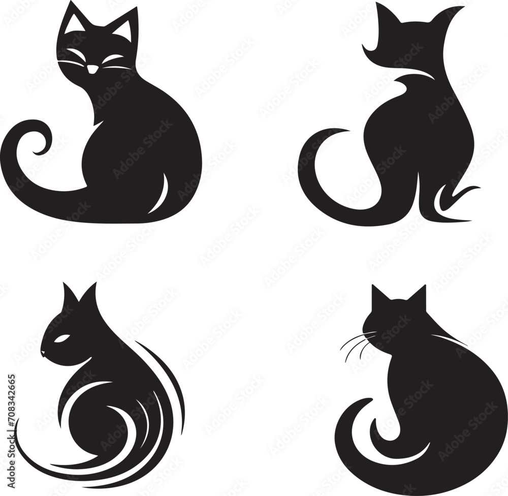 hand drawn cat icon set isolated on white background generative ai