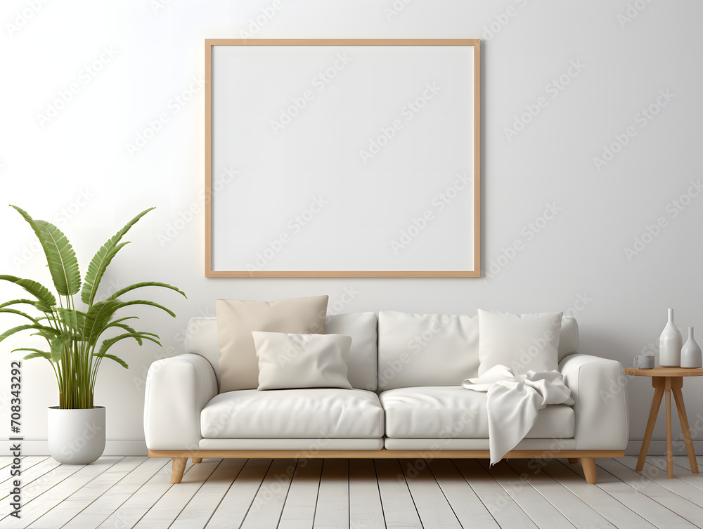 Fototapeta premium 3D Modern Interior Blank Poster Frame Mock-Up