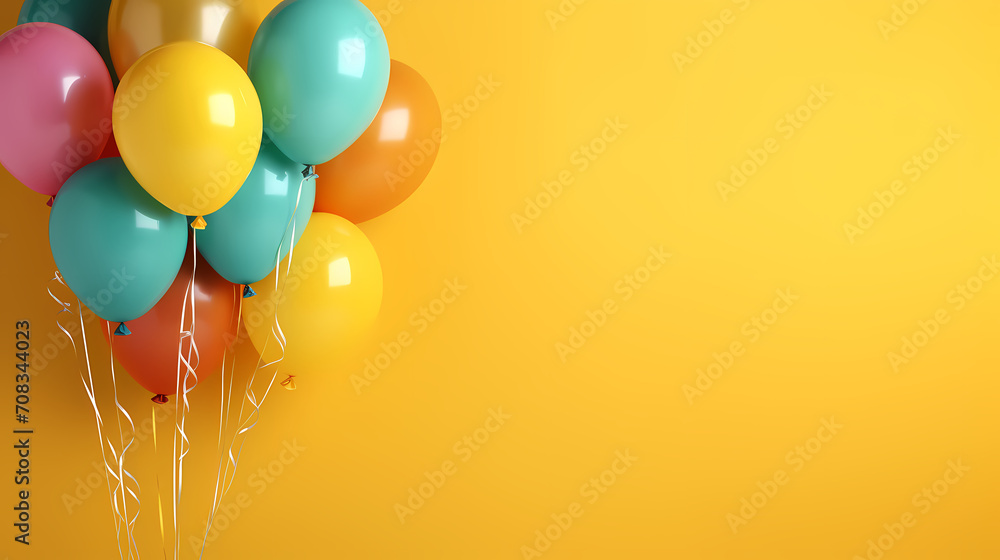 Holiday celebration background with balloons, golden sparkling confetti and ribbons Holiday celebration background with balloons, golden sparkling confetti and ribbons