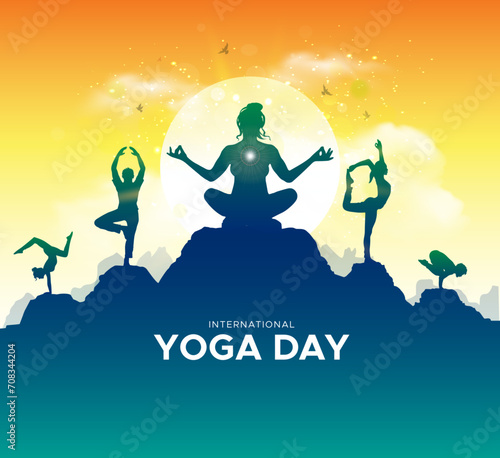 Yoga. International yoga day vector background. Mind Health and wellness creative concept. Mind, body, strength and flexibility practice.