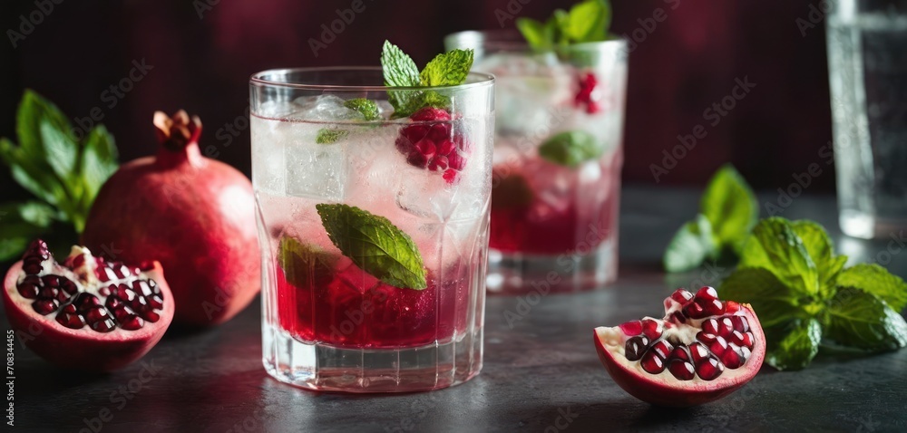 .This image features a table with two glasses of red drinks and some fruit. There are also two cups on the table, one in front. .This image features a table with two glasses of red drinks and some fruit. There are also two cups on the table, one in front.