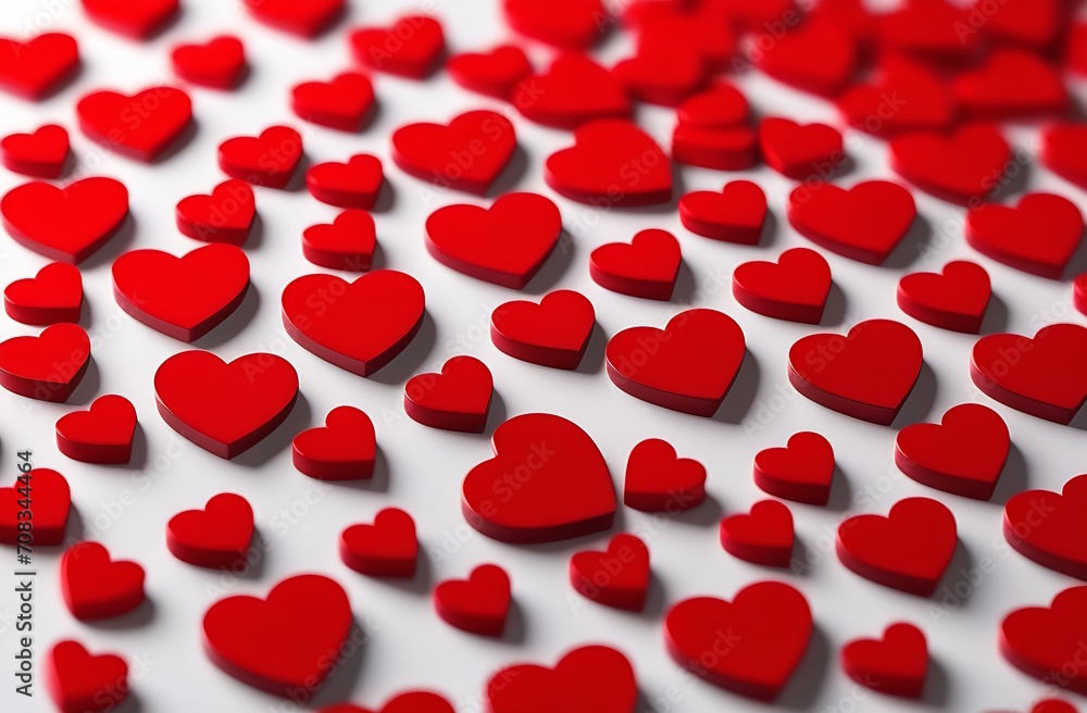 The red hearts are randomly placed on a white background. Valentine's Day celebration, a symbol of love, a symbol of a healthy heart. Blurred, Generative Al The red hearts are randomly placed on a white background. Valentine's Day celebration, a symbol of love, a symbol of a healthy heart. Blurred, Generative Al
