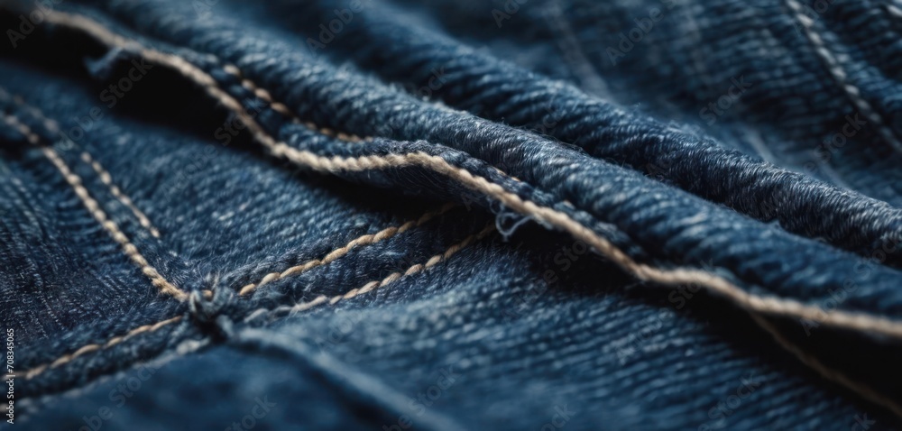 .The image is a close-up of blue jeans with a white stitched seam. The jeans appear to be worn and faded. .The image is a close-up of blue jeans with a white stitched seam. The jeans appear to be worn and faded.