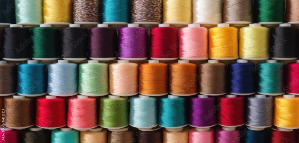 .The image displays a wide variety of thread, which includes many different colors. There are at least 14 different types of threads in the image,. .The image displays a wide variety of thread, which includes many different colors. There are at least 14 different types of threads in the image,.