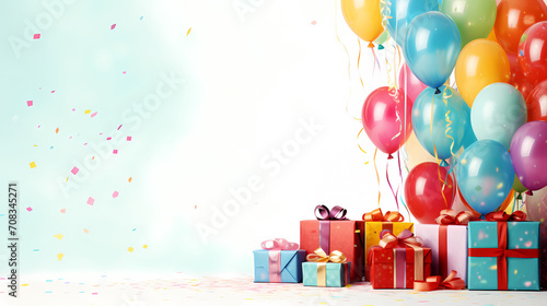 Children's birthday background with many balloons in pastel tones