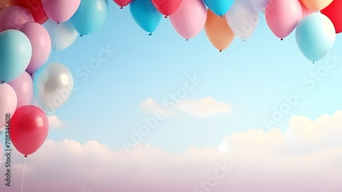 Children's birthday background with many balloons in pastel tones © feng