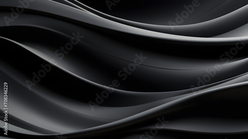 A seamless abstract black texture background, featuring elegant swirling curves in a wave pattern, set against a dark material background.