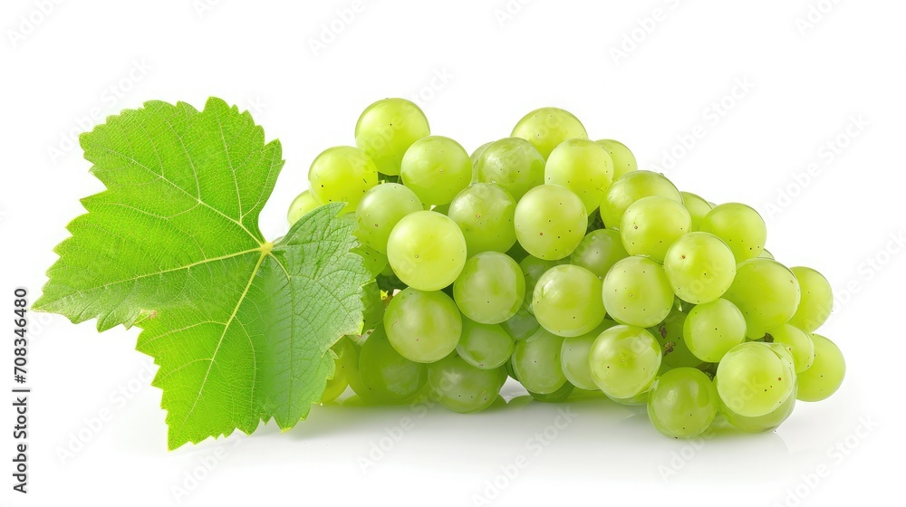 Green grape with leaves isolated on white. With clipping path. Full depth of field. Green grape with leaves isolated on white. With clipping path. Full depth of field.