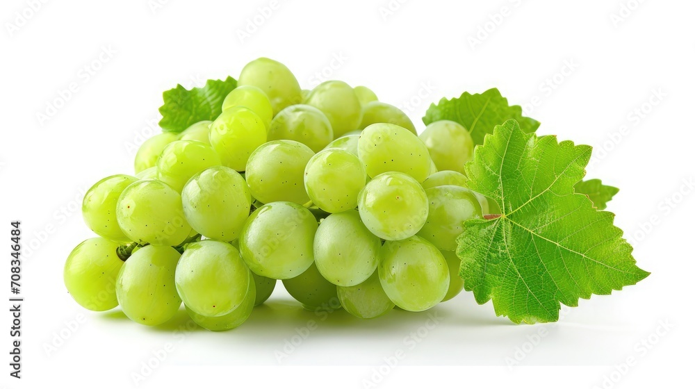 Green grape with leaves isolated on white. With clipping path. Full depth of field. Green grape with leaves isolated on white. With clipping path. Full depth of field.