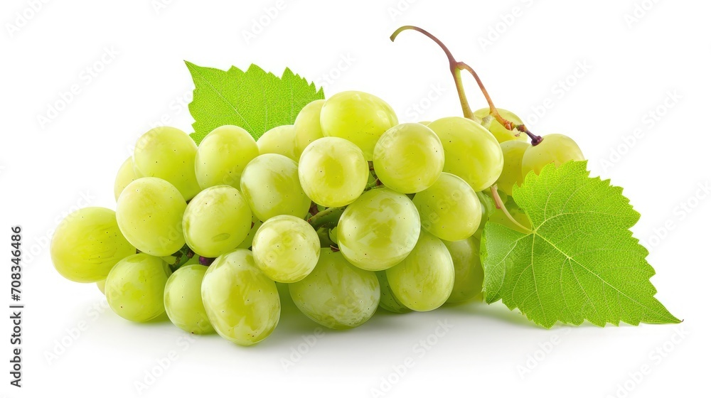 Green grape with leaves isolated on white. With clipping path. Full depth of field. Green grape with leaves isolated on white. With clipping path. Full depth of field.