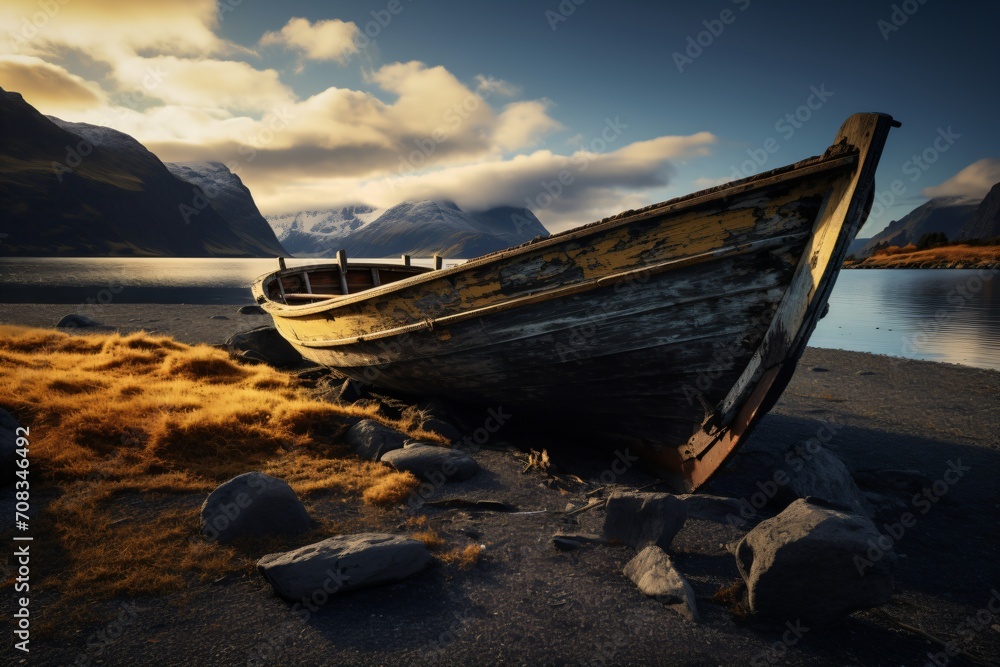 Illustration of a boat near a lake Illustration of a boat near a lake