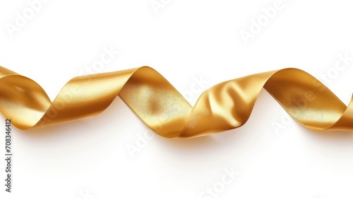 Golden satin ribbon isolated on white background