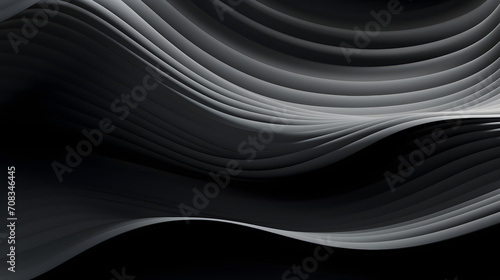 A seamless abstract black texture background featuring elegant swirling curves in a wave pattern, set against a dark material background.