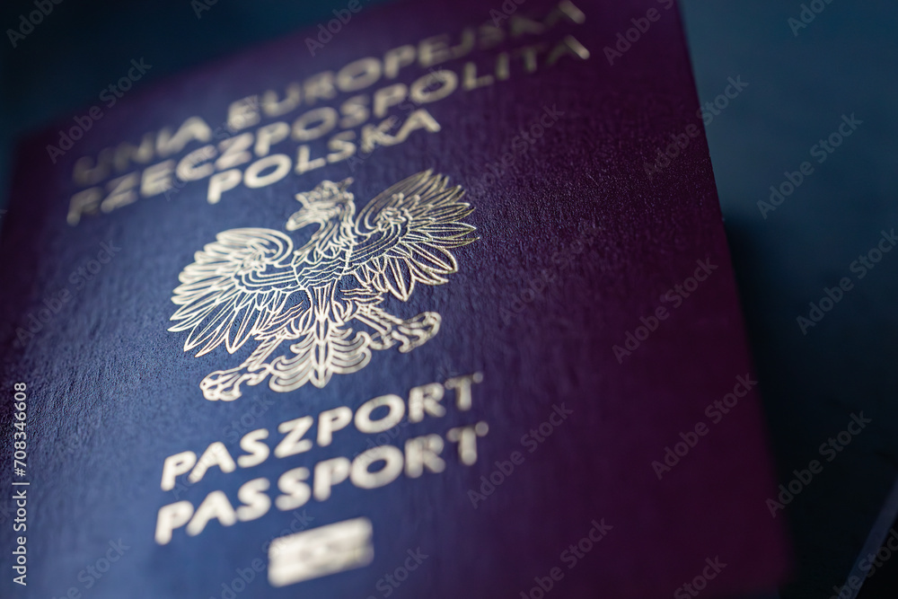 fresh passport of republic of poland - obrazy, fototapety, plakaty 