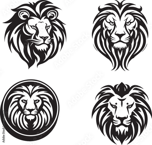 set of lion vectors on isolated background generative ai