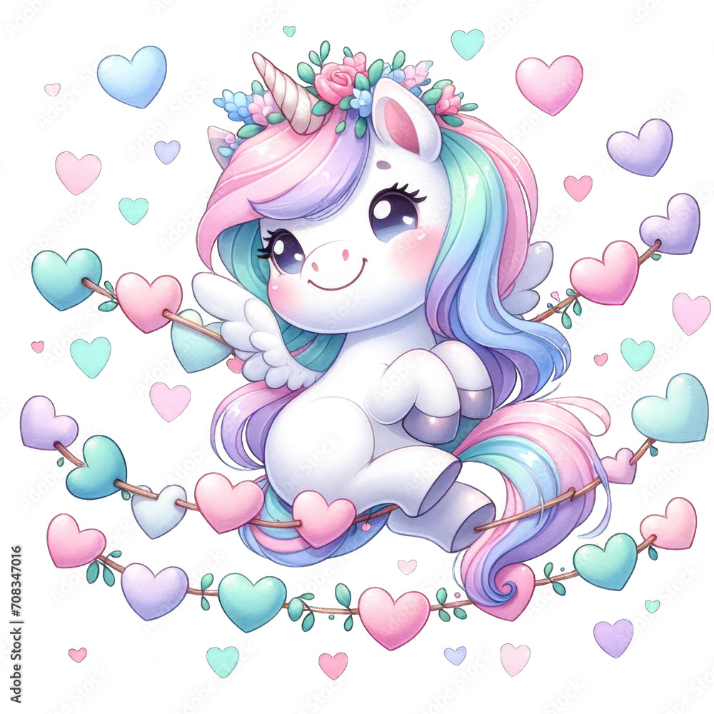 Valentine Cute Unicorn, AI generative