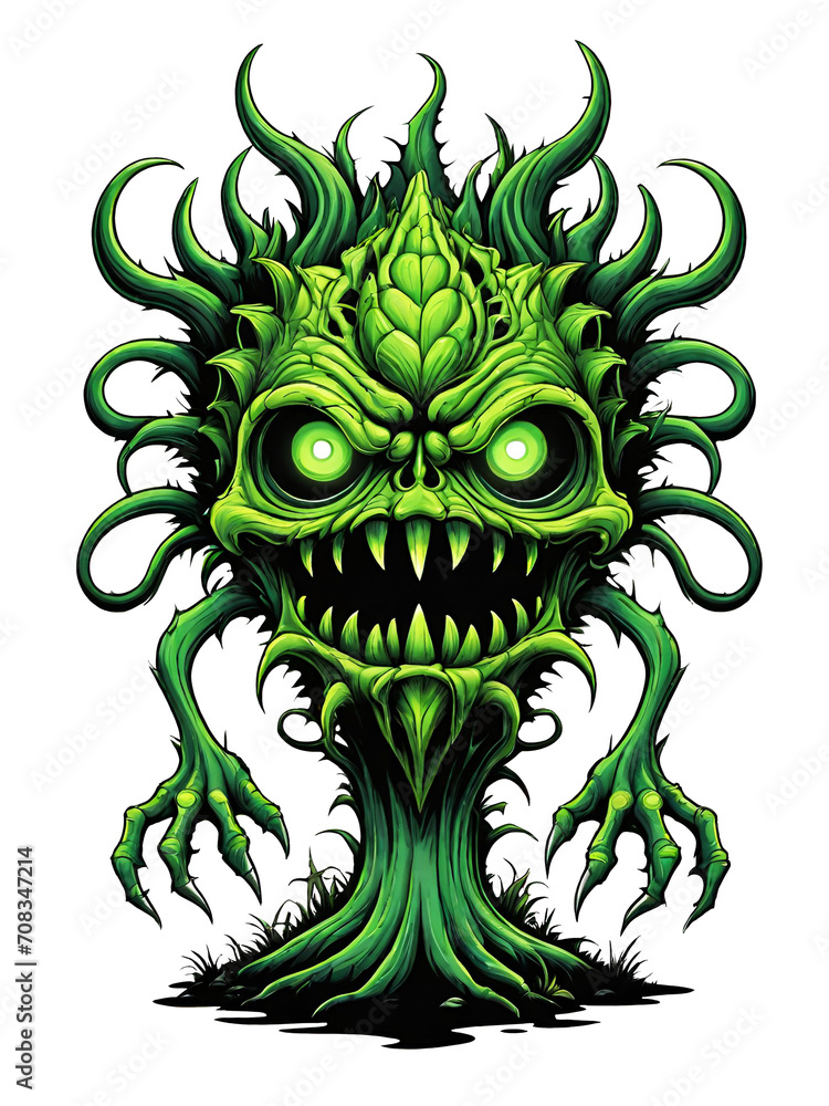Green monster plants character design illustration on transparent background