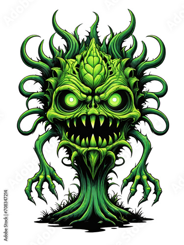Obraz na płótnie Green monster plants character design illustration on transparent background w salonie