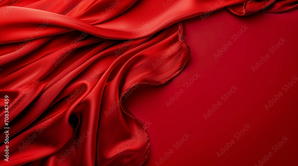 Obraz premium Red satin or silk wavy abstract background with blank space for text.