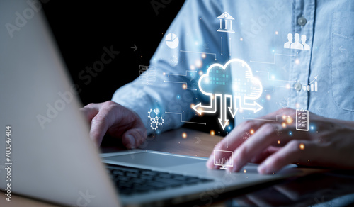 Fotografie Business person migrate data and corporate information into cloud technology for data security and back up as disaster recovery site and prevent for cyber crime